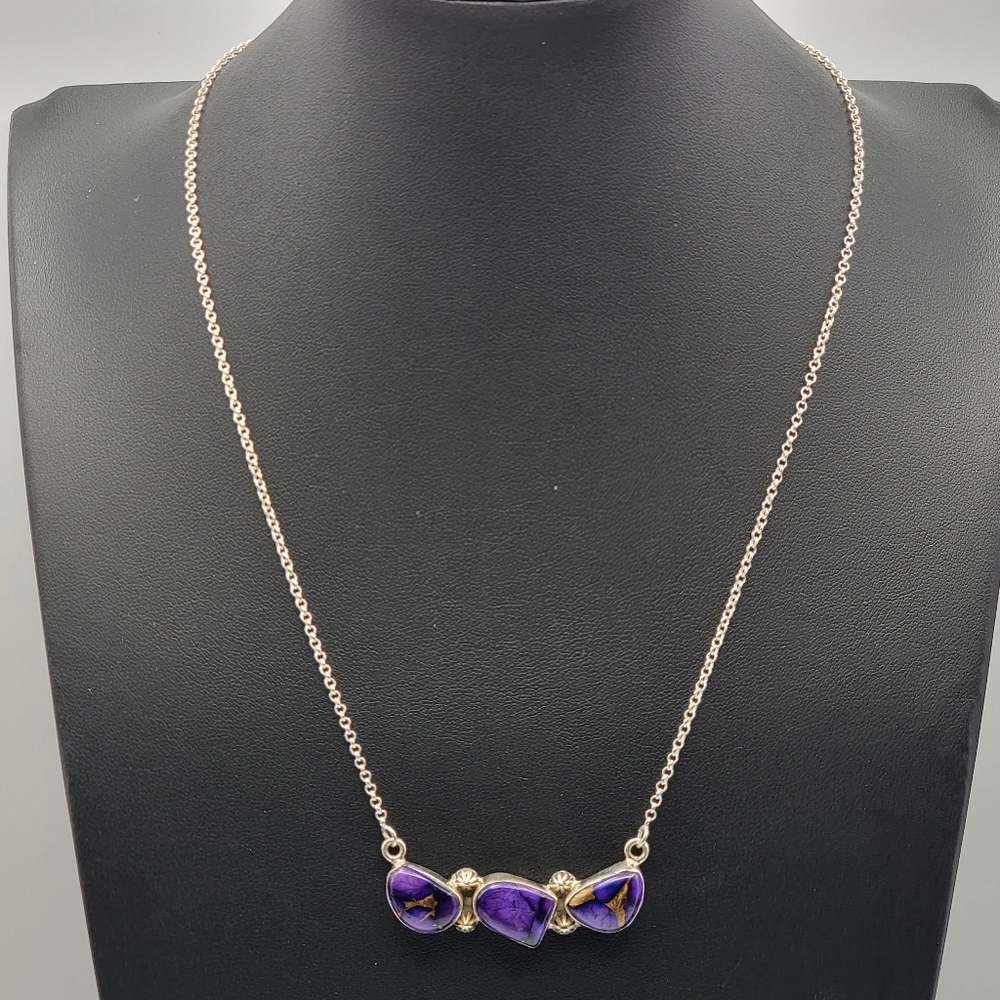 Kingman Arizona Purple Dalia Bronze Spiny Oyster Bar Turquoise 20" Necklace